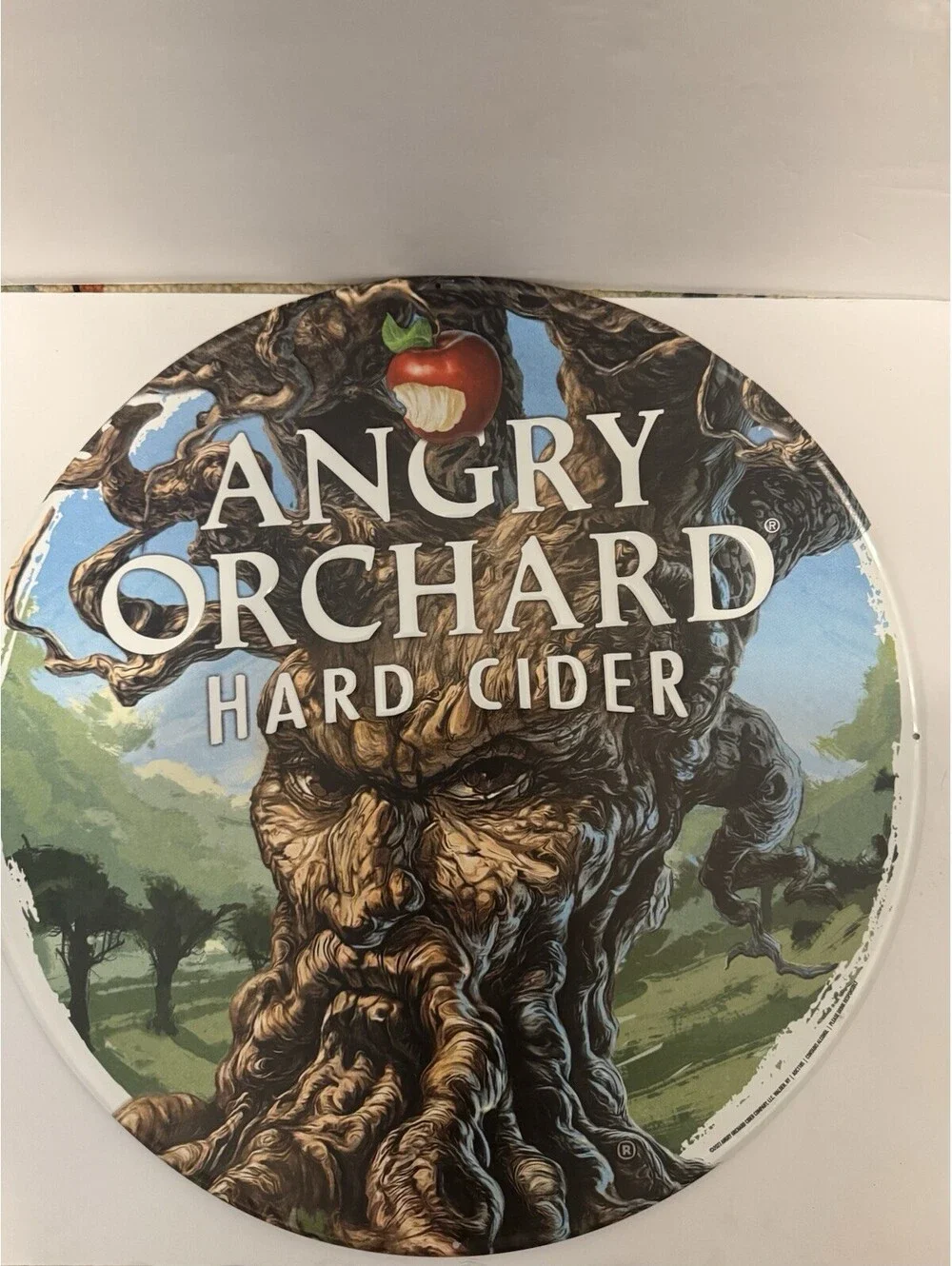 Official Angry Orchard Hard Cider Round Tree Logo Metal Tin Beer Sign Bar Tacker